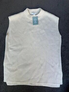 HM Cream Ribbed Mock Neck Sweater Vest Recycled Cotton Blend Size Medium NEW